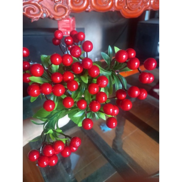 Cherry chùm 7 nhánh hàng đẹp cụm cherry giả 7 chùm quả trang trí nhà cửa