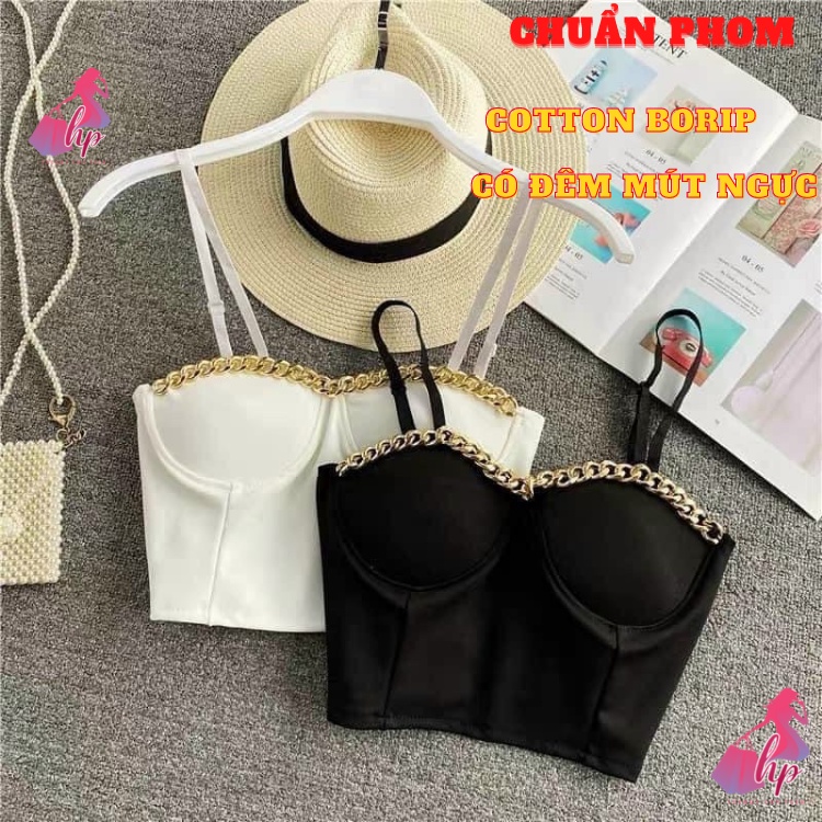 áo bra hai dây xích vàng croptop body cotton borip màu trắng đen kiểu hàn quốc thời trang tôn dáng sang chảnh alohashop