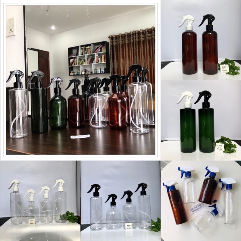 [ Bóp xịt kính, xịt khuẩn ] chai nhựa xịt nước phun sương Nâu / Trong suốt / Xanh - Bình xịt Tóc 200ml / 300ml / 500ml