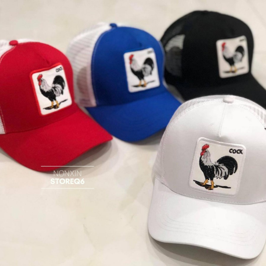 Mũ nón thời trang 🔥FREESHIP🔥 Nón kết phối lưới hình gà trống dành cho nam nữ màu trắng đen đỏ xanh