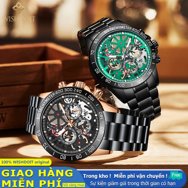 Đồng Hồ Đeo Tay WISHDOIT Máy Thạch Anh Chống Nước Dây Thép Không Gỉ Màu Đen Phong Cách Thể Thao Sang Trọng Cho Nam | BigBuy360 - bigbuy360.vn