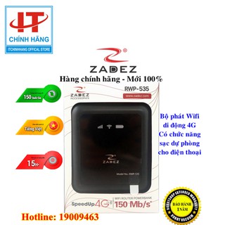 Thiết bị phát wifi bằng sim 4G Zadez 4G WIFI Router PowerBank RWP-535