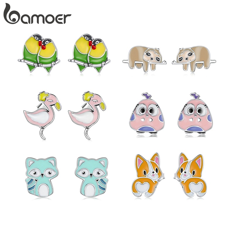 BAMOER Bông Tai bạc 925 HìNh Chim HồNg HạC ThờI Trang