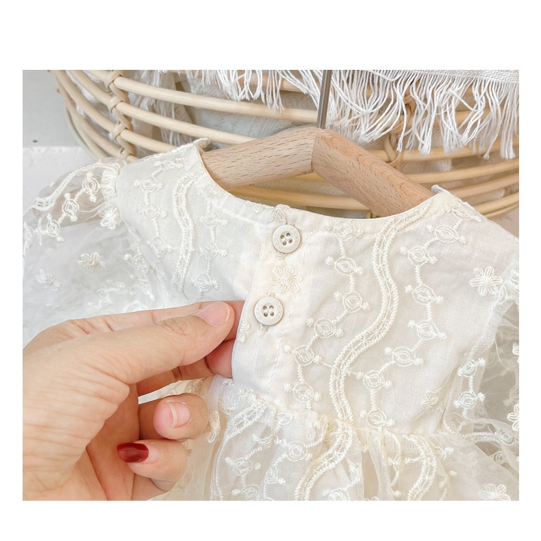 Đầm Công Chúa Tay Ngắn Phối Ren Thời Trang Mùa Hè Xinh Xắn Cho Bé Gái