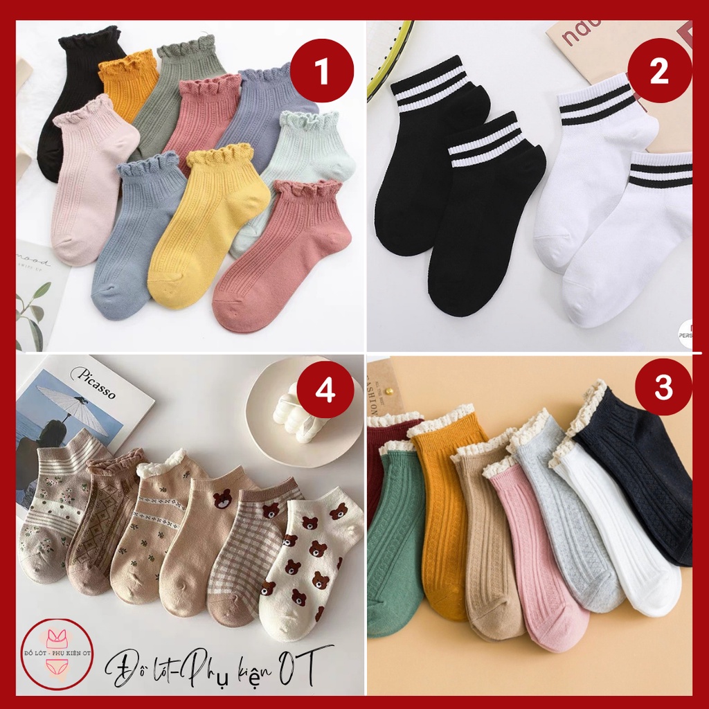 Tất nữ set 5 đôi họa tiết dễ thương mềm mại chất len gân, vớ nữ ulzzang co giãn phối bèo cute ấm áp ST01