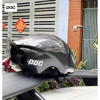 NÓN THỂ THAO XE MÁY, XE ĐẠP POC 02 ỐNG BÔ VÂN CACBON XÁM KÈM TÚI VÀ HỘP CHÍNH HÃNG
