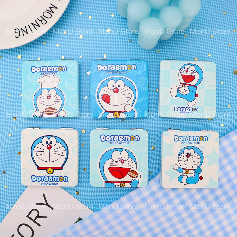 Gương mini 2 mặt bọc da sang trọng hình DORAEMON DOREMON bỏ túi dễ thương MON0005