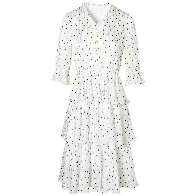 Váy midi vintage chấm bi 3 tầng hàng chuẩn Auth
