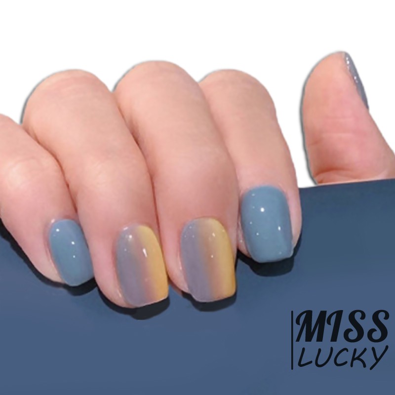 VN (Hàng Mới Về) Set 24 Móng Tay Giả Màu Xanh Dương / Tím / Vàng Gradient Độc Đáo