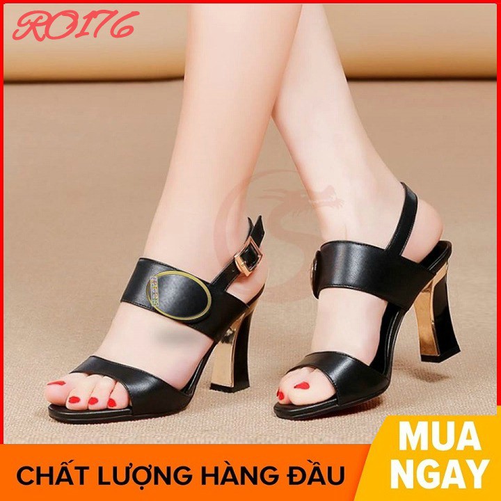 Giày sandal nữ cao gót đế cao 7 phân hàng hiệu rosata màu đen ro176