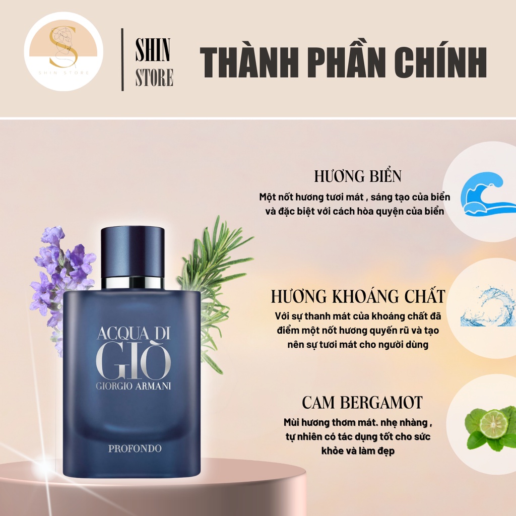 Nước hoa nam tính Acqua Di Giò Xanh Profumo - Dầu  thơm nam100ml lưu hương lâu mạnh mẽ cuốn hút - Shin Official