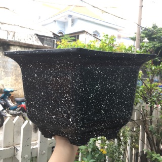 Chậu nhựa lục giác giả đá đen có 2 size