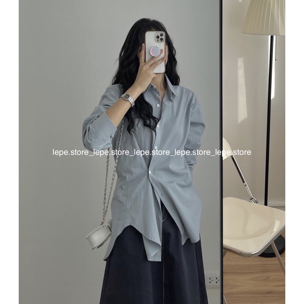 [SẴN] Áo Sơ mi trơn mặc được 2 kiểu vạt lệch 3 màu xanh tím trắng basic | BigBuy360 - bigbuy360.vn