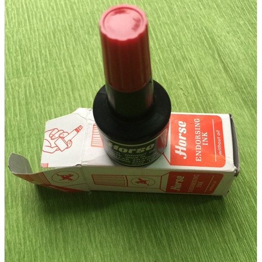 Hộp dấu kim loại Horse số 2 + bình mực màu đỏ - đóng dấu - lăn tay