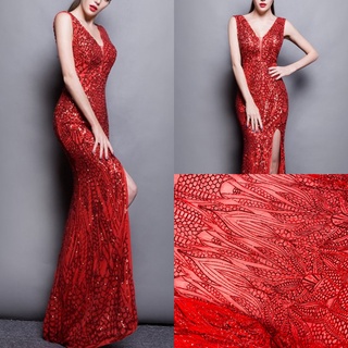 Vải ren kim sa màu đỏ 903