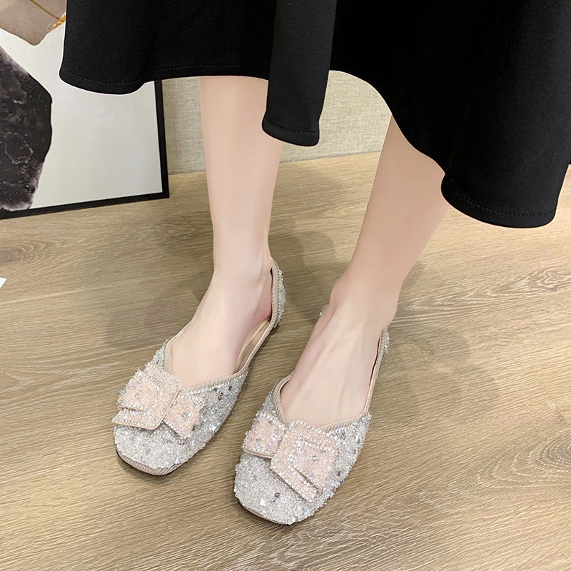 Oeggeo Giày Bệt Đính Đá Và Nơ Đa Năng Thời Trang Dành Cho Bạn Nữ