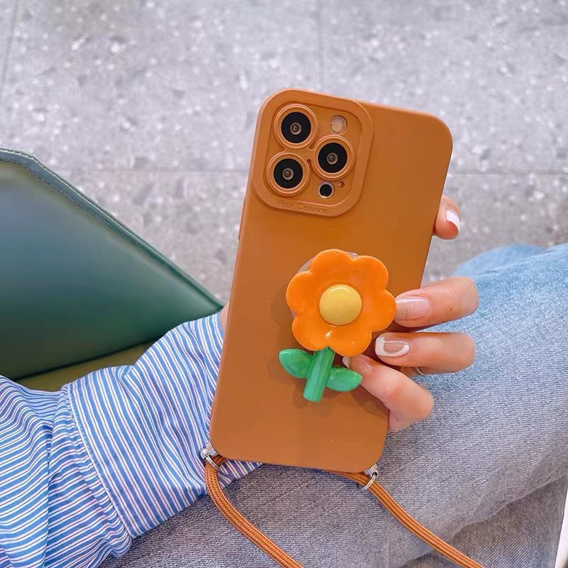 Ốp Điện Thoại Mềm Họa Tiết Hoa 3D Có Dây Đeo Chéo Cho 13 12 Pro MAX 11 12 13 X XR XS XS MAX 7 8 Plus
