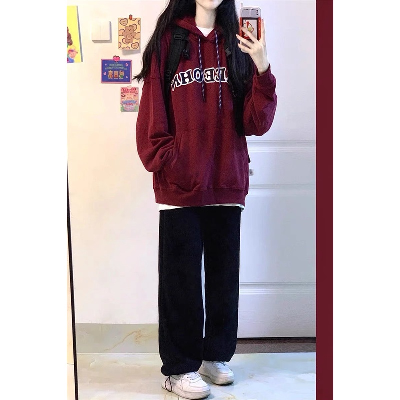 Áo Khoác Hoodie Đỏ Form To Nam Nữ Unisex Mũ 2 Lớp This Dáng Rộng Tay Bồng