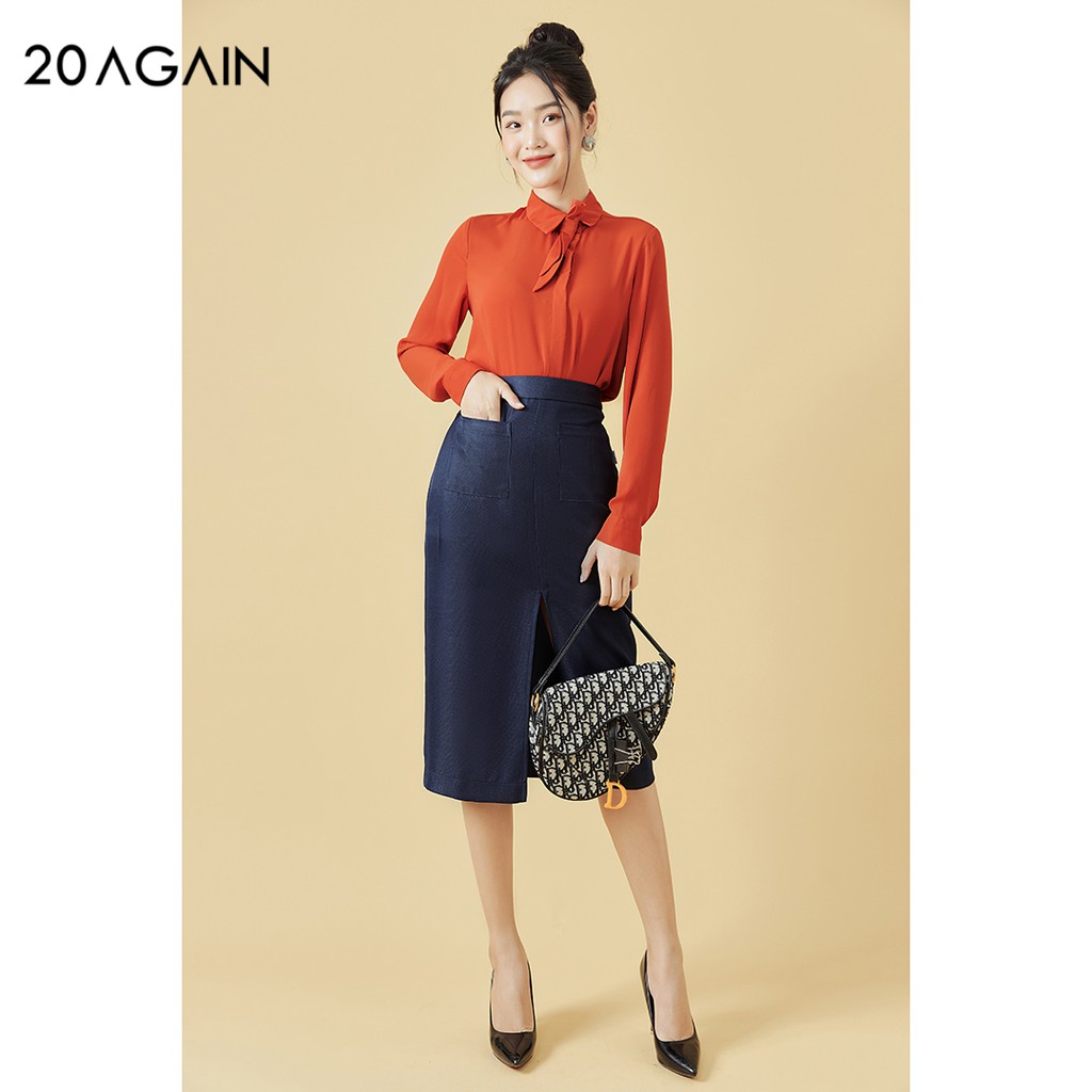 Áo sơ mi nữ dài tay cổ đức 20AGAIN, thiết kế cổ nơ thanh lịch, vải voan cát cao cấp ASW0624 | BigBuy360 - bigbuy360.vn