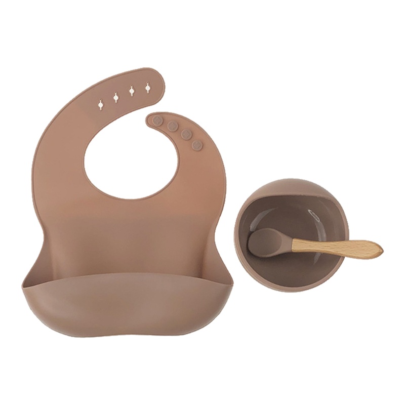 Bộ 3 Món Gồm Yếm Ăn + Muỗng + Yếm Bằng Silicone Chống Nước Cho Bé Sơ Sinh