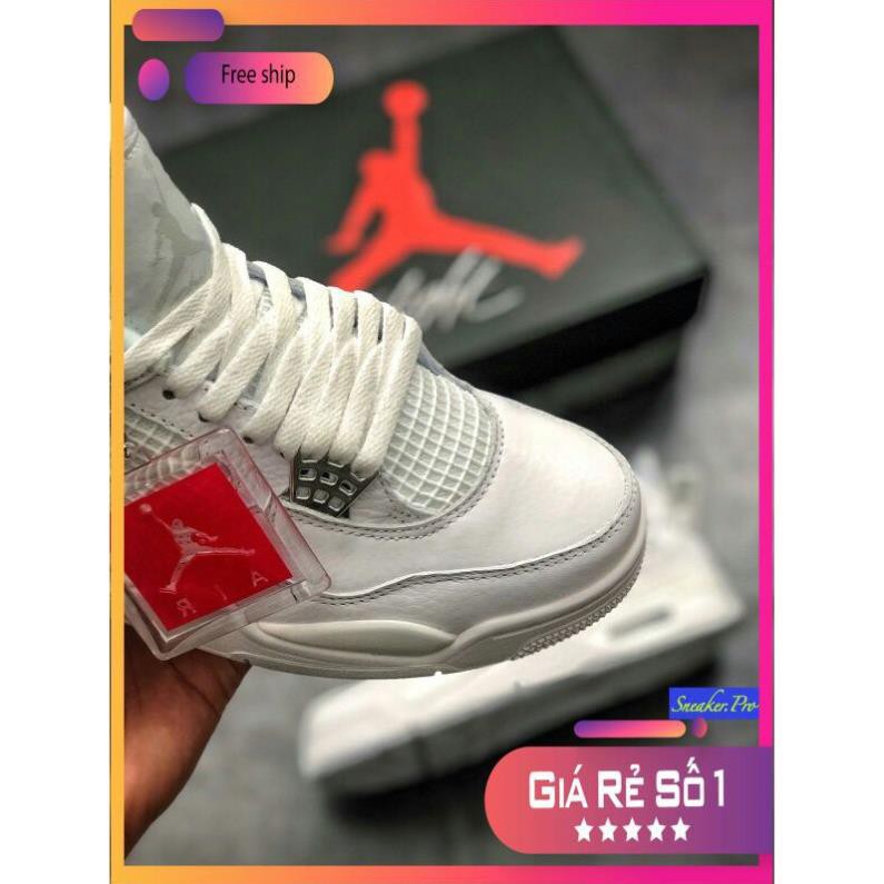 (FULL BOX + QUÀ TẶNG) Giày thể thao AIR JORDAN 4 Retro Pure money full trắng cổ thấp siêu đẹp dành cho nam và nữ .