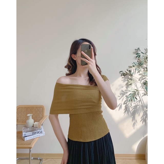 Áo xốp nữ nhăn lệch vai nhún cạnh 61a14 by germe