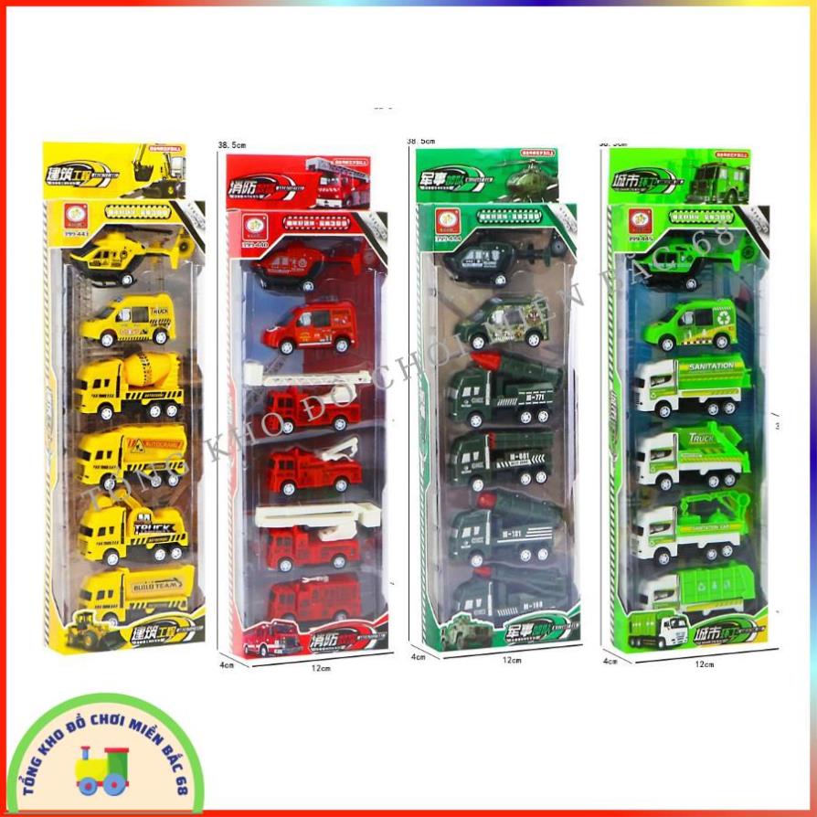 Đồ chơi mô hình hộp 6 xe ô tô Công trường Cứu hỏa Quân sư Môi trường chạy cót Đồ chơi hướng nghiệp cho bé TKMB68