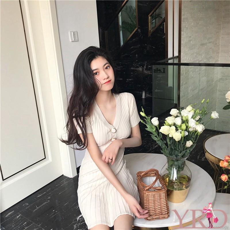 Đầm dệt kim tay ngắn thời trang cho nữ | BigBuy360 - bigbuy360.vn
