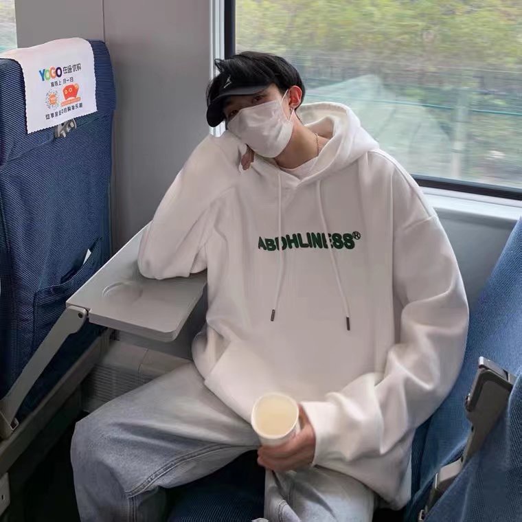 Áo hoodie dáng rộng in chữ phong cách Hàn Quốc thời trang mùa đông cỡ M-5XL cho nam