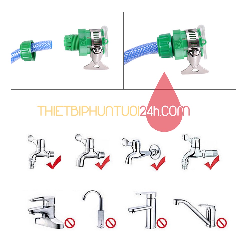 Đầu nối nhanh 16 có đai siết cổ dê khớp nối nhanh vào vòi nước dùng rửa xe tưới cây dẫn nước - MHL