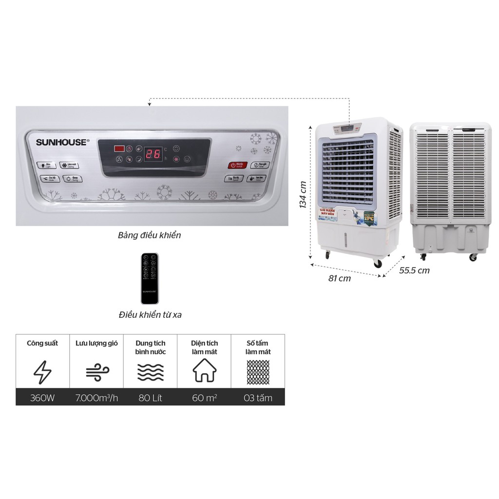 {FREESHIP} QUẠT ĐIỀU HÒA- MÁY LÀM MÁT KHÔNG KHÍ SUNHOUSE SHD7772