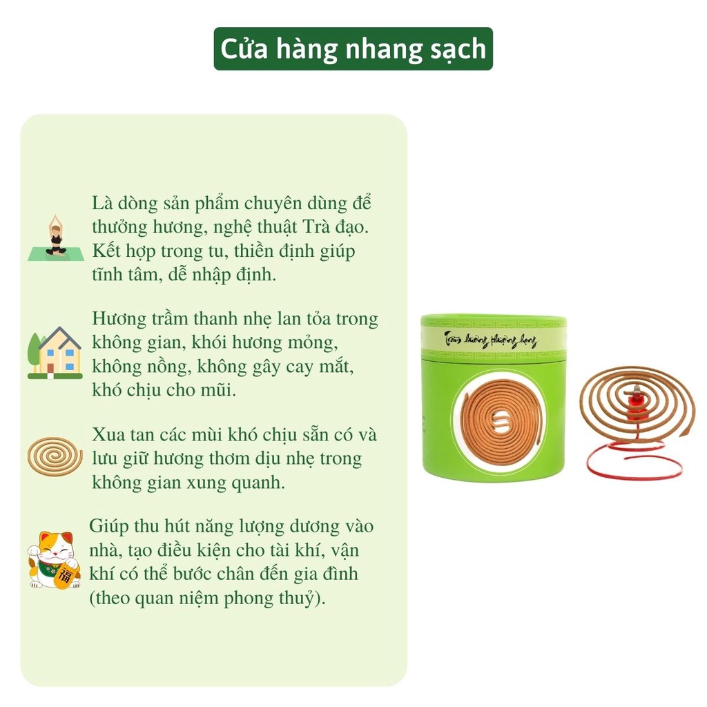 Nhang vòng trầm hương Nhang Xanh - Thời gian cháy 3h, hương thơm dịu nhẹ, tự nhiên