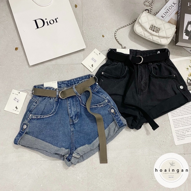 Quần sooc jeans vắn gấu kèm thắt lưng(hàng QCCC)