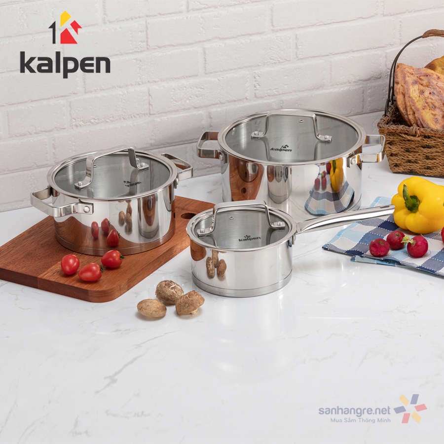 Bộ 3 nồi Inox 304 cao cấp 5 đáy Kalpen Gliter KP-3568 xuất Đức - Bảo hành 5 năm