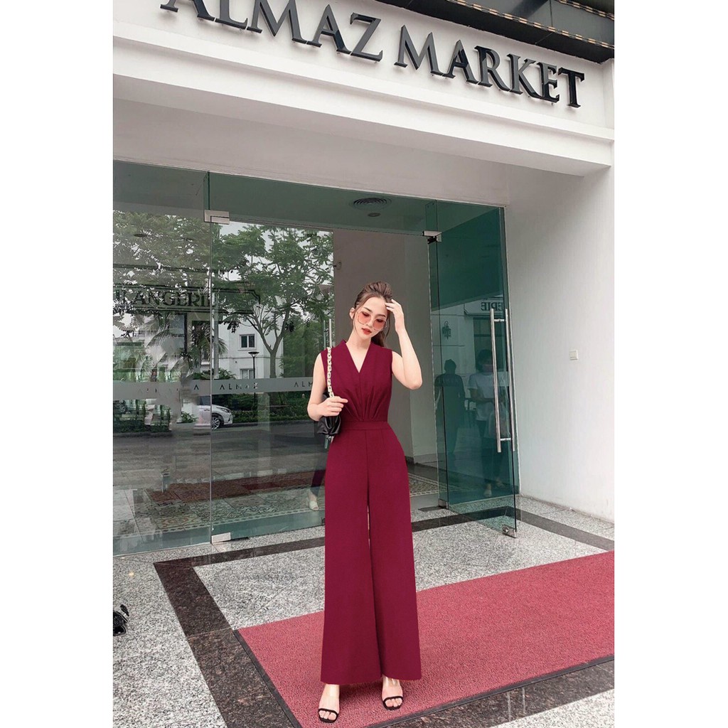 Jumsuit Dài 💝FREESHIP💝 Jum dài ống suông cổ tim dây kéo lưng xếp ly bụng xinh xắn J1132 | WebRaoVat - webraovat.net.vn