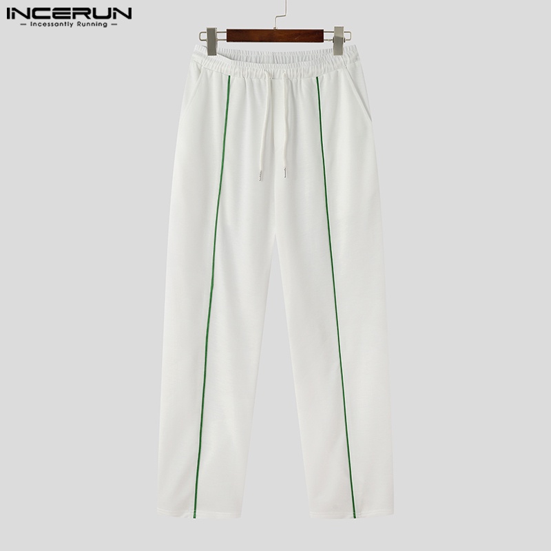 Quần dài thể thao INCERUN ống rộng họa tiết kẻ sọc phối dây rút phong cách cá tính dành cho nam