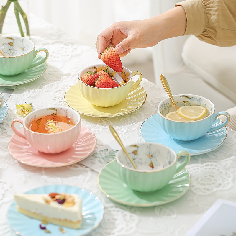 Bộ Cốc Uống Cà Phê/Trà Bằng Sứ Họa Tiết Hoa Thanh Lịch Phong Cách Châu Âu Tinh Tế
