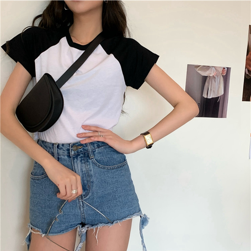 Áo Thun Croptop Cổ Tròn Phong Cách Hàn Quốc Cho Nữ