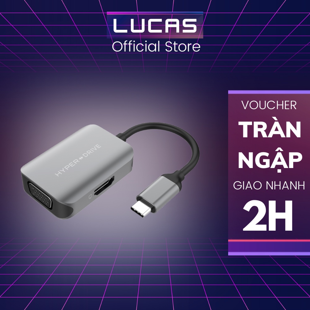 Cổng Chuyển/Hub USB-C 2in1 HDMI 4K, VGA 1080P HyperDrive