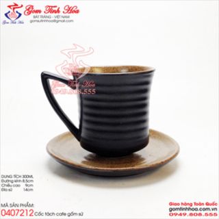 Ly cốc cà phê gốm sứ men đen lòng gốm