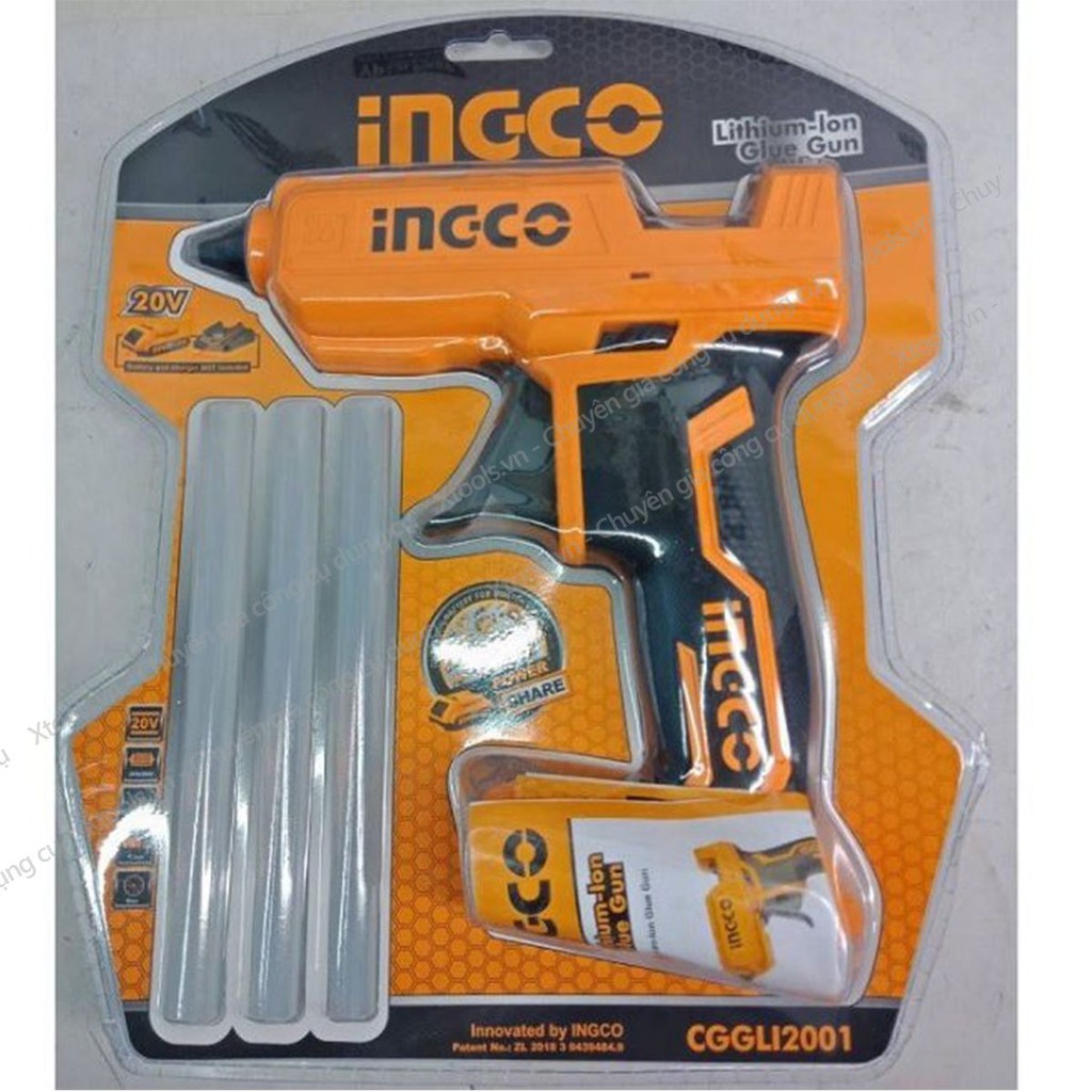 Súng bắn keo nến INGCO CGGLI200 pin 20V, máy bắn keo cầm tay k bao gồm pin và sạc, được tặng kèm theo 2 cây keo 11.2mm