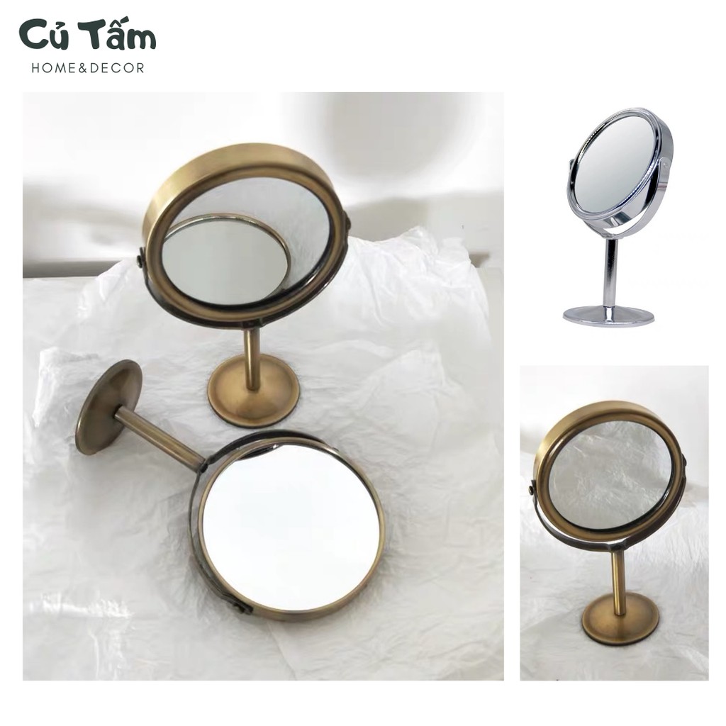 Gương trang điểm để bàn, 2 mặt, khung gương kim loại - cutam.homedecor