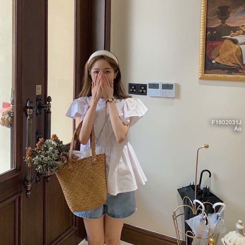 Áo sơ mi nữ ngắn tay áo kiểu nữ cộc tay thiết kế cổ trụ tay bồng tiểu thư PANOSI - Mã A108