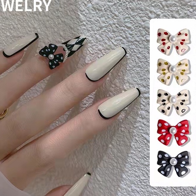 charm nơ chấm bi trang trí móng tay