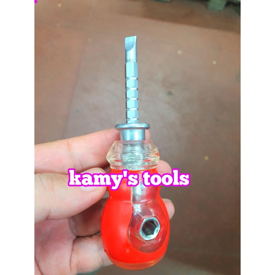 Tua vít lùn 2 đầu bake dẹp có lỗ tăng đơ dài ngắn cán nhưa 6.3mm, tô vít 2 đầu