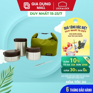 Bộ 3 hộp cơm giữ nhiệt thép không gỉ Lock&Lock LHC8025SLV - BH 6 tháng - giadungmall