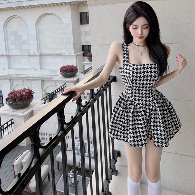 Váy 2 dây bó éo kẻ caro