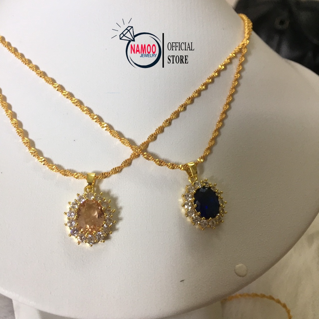 Vòng Cổ Nữ Đính Đá Nhiều Màu , Mặt Dây Chuyền Mạ Vàng Cao Cấp V504 Namoo Jewelry