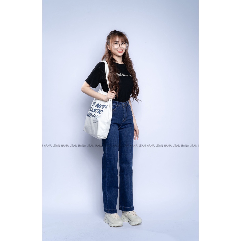 Quần Jean Nữ Ống Đứng Co Giãn Quần Jeans Lưng Cao Trơn