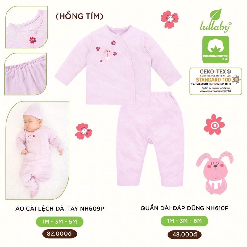 [LULLABY 2021] Bộ cài chéo sơ sinh xanh và tím NH609 và NH610